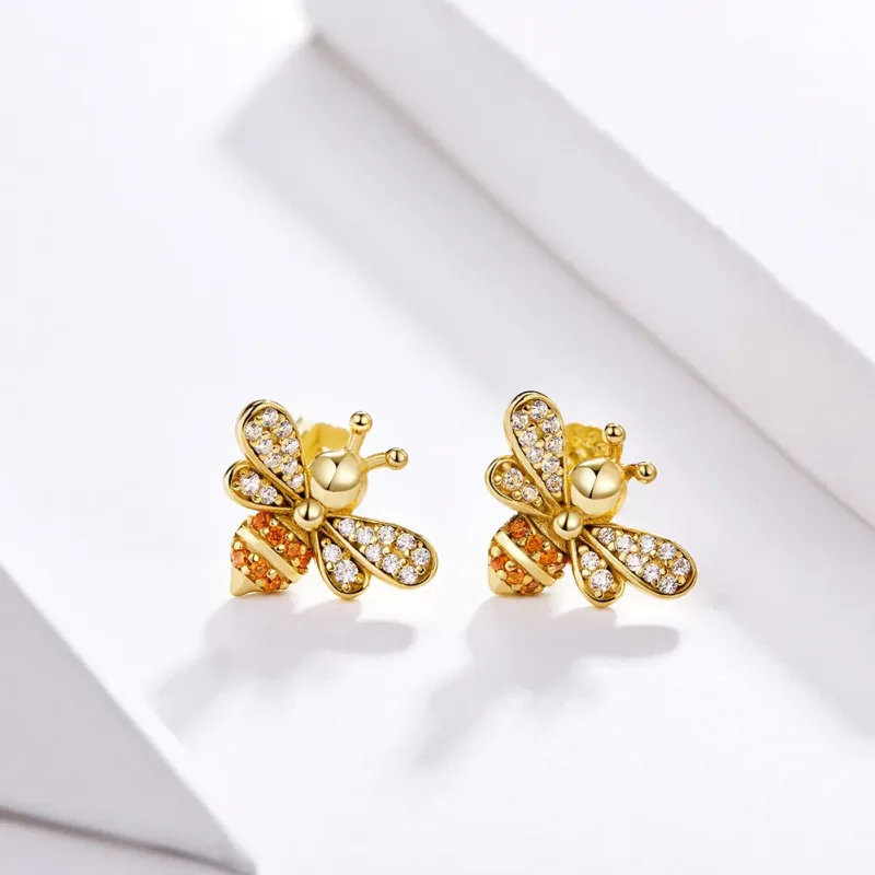 (bilde for) Pandora Style Gullbelagte Reiki Bee Stud øredobber - SCE344-B - Vis 2