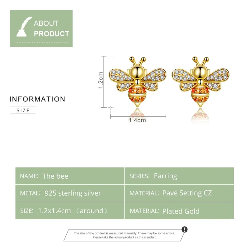 (bilde for) Pandora Style Gullbelagte Reiki Bee Stud øredobber - SCE344-B - Vis 7