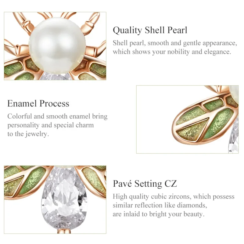 (bilde for) Pandora Style Rose Gold Bee Form med perle øredobber - SCE643 - Vis 3