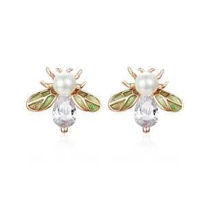 (bilde for) Pandora Style Rose Gold Bee Form med perle øredobber - SCE643