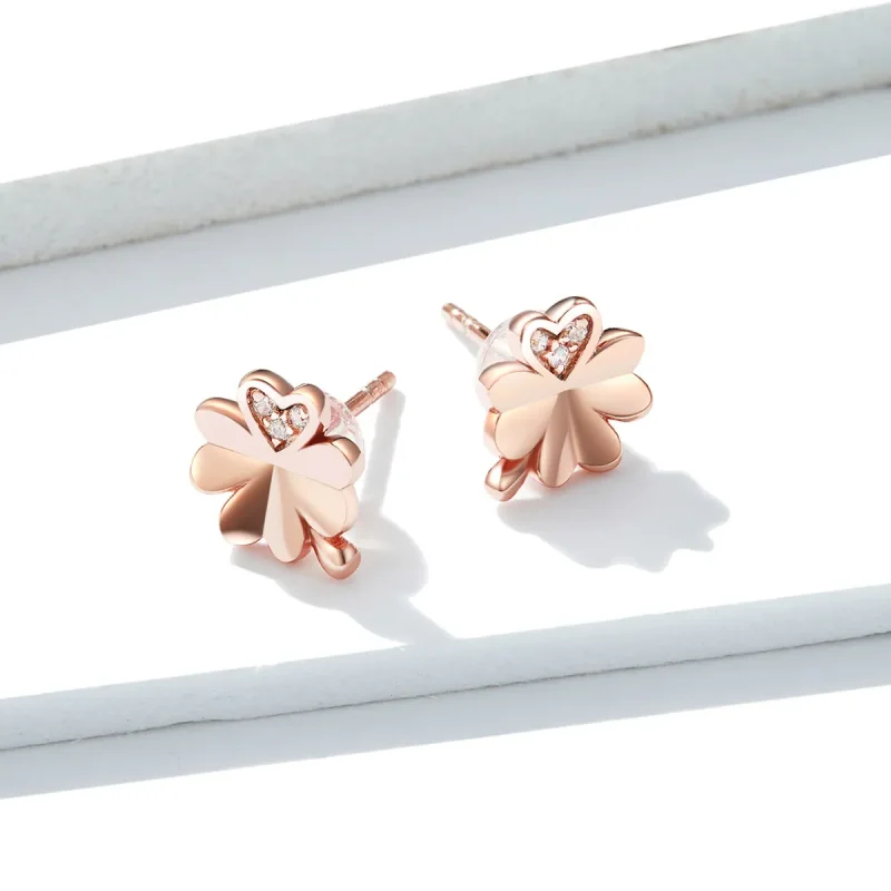 (bilde for) Pandora Style Rose Gold Clover øredobber - BSE233 - Vis 2