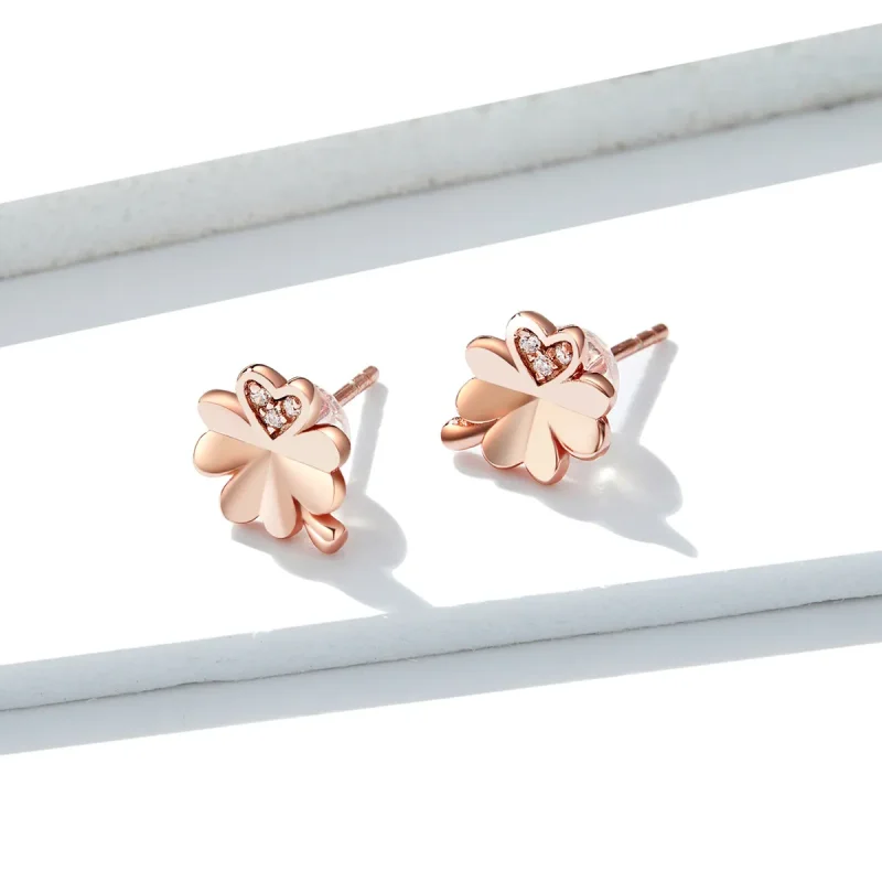 (bilde for) Pandora Style Rose Gold Clover øredobber - BSE233 - Vis 3