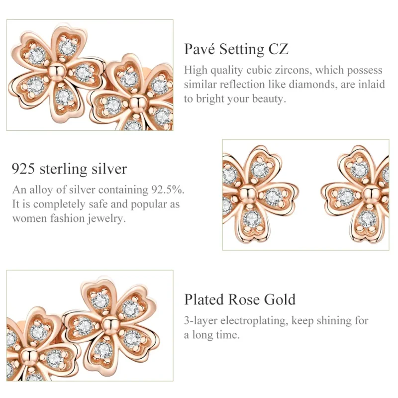 (bilde for) Pandora Style Rose Gold Contracted Daisy Stud øredobber - SCE419-C - Vis 3