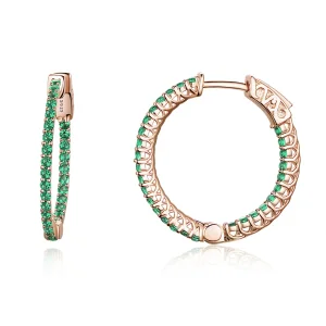 (bilde for) Pandora Style Rose Gold Green CZ Hoop øredobber - SCE511
