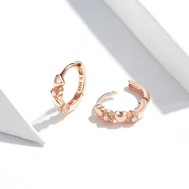 (bilde for) Pandora Style Rose Gold Hearts Dating Hoop øredobber - SCE445-C - Vis 2