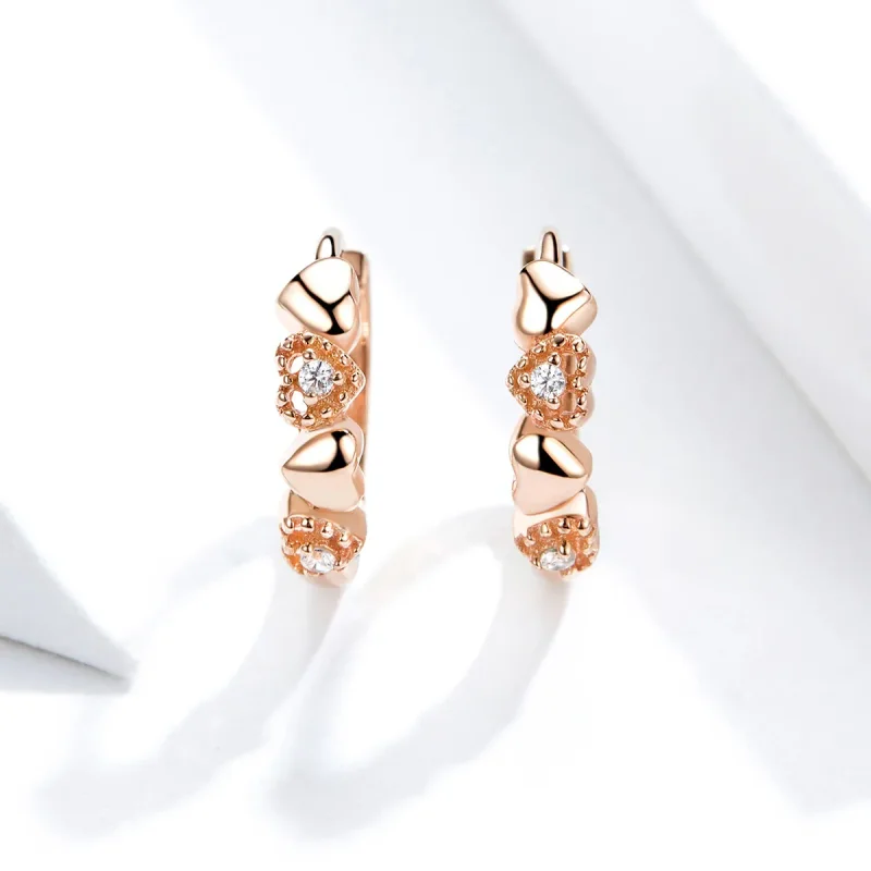 (bilde for) Pandora Style Rose Gold Hearts Dating Hoop øredobber - SCE445-C - Vis 3