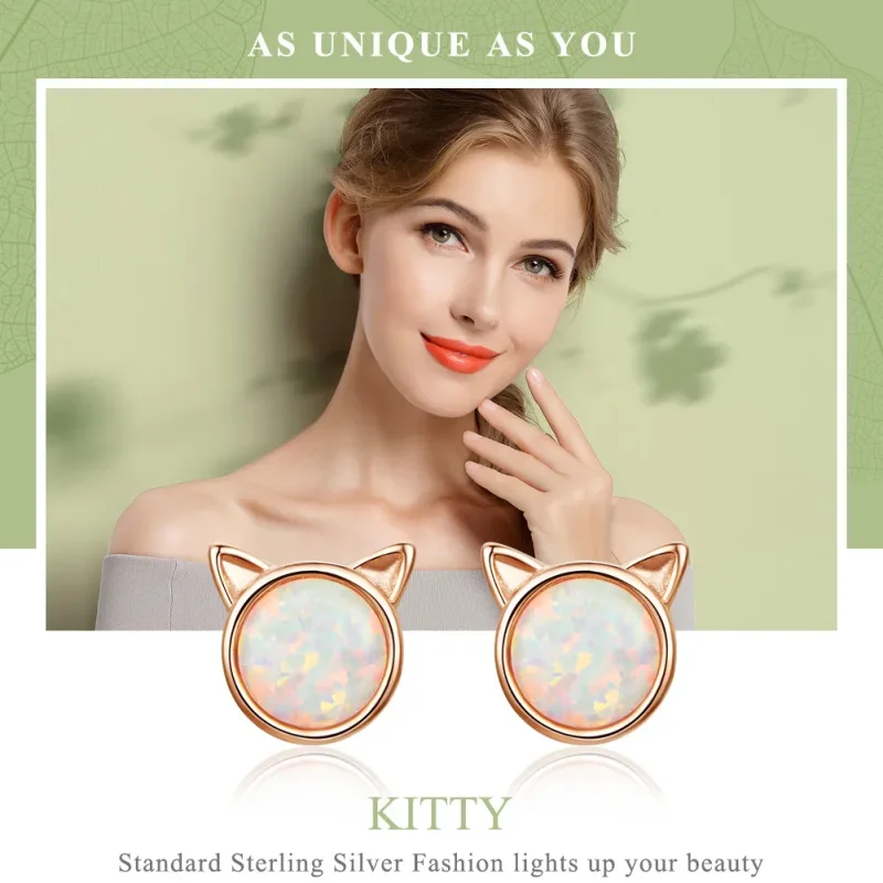 (bilde for) Pandora Style Rose Gold Meow Star Stud øredobber - SCE538 - Vis 2