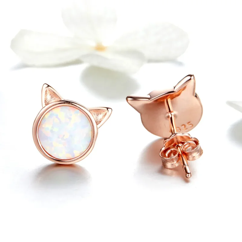 (bilde for) Pandora Style Rose Gold Meow Star Stud øredobber - SCE538 - Vis 3