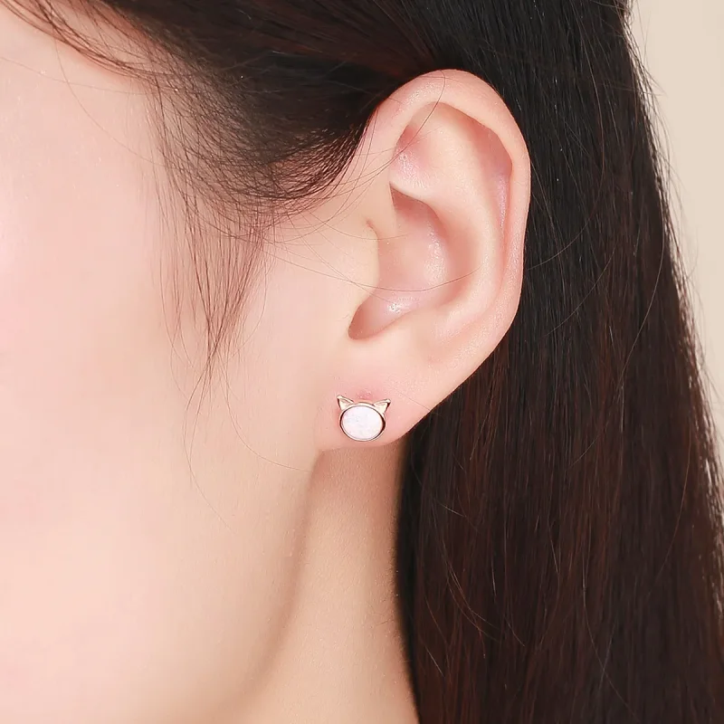 (bilde for) Pandora Style Rose Gold Meow Star Stud øredobber - SCE538 - Vis 4