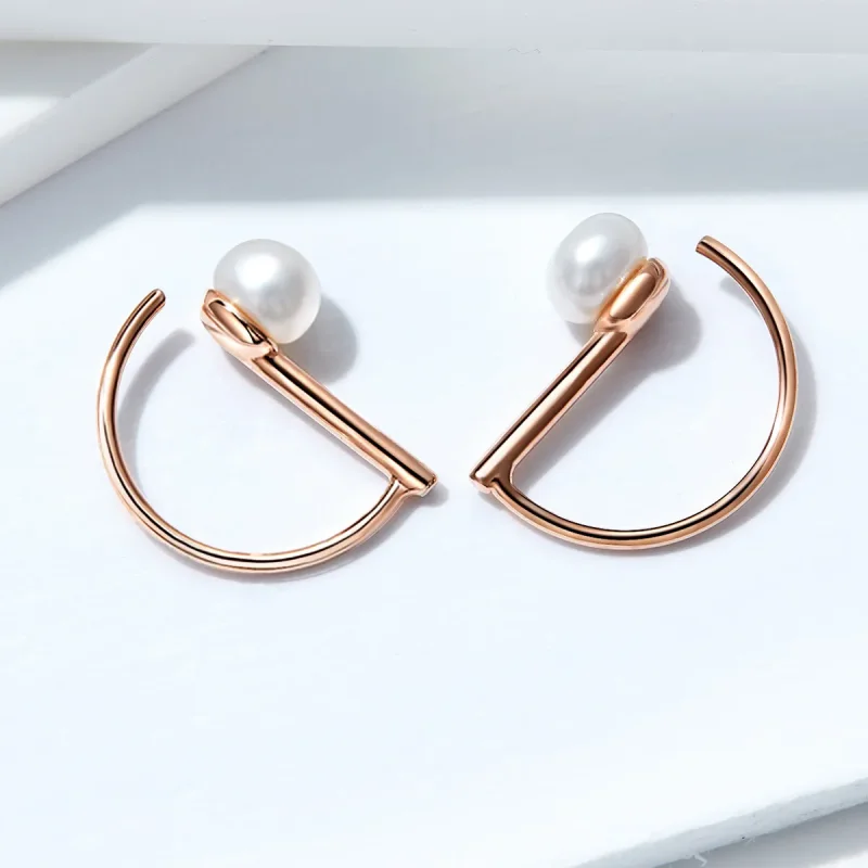 (bilde for) Pandora Style Rose Gold Pearl Hengende øredobber - SCE604 - Vis 2