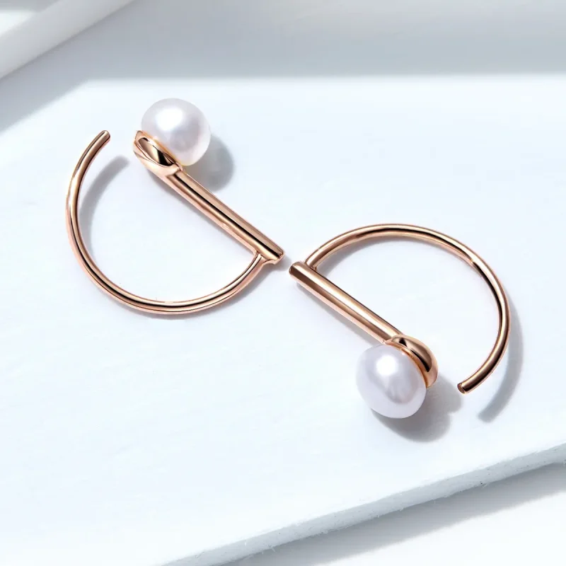 (bilde for) Pandora Style Rose Gold Pearl Hengende øredobber - SCE604 - Vis 3
