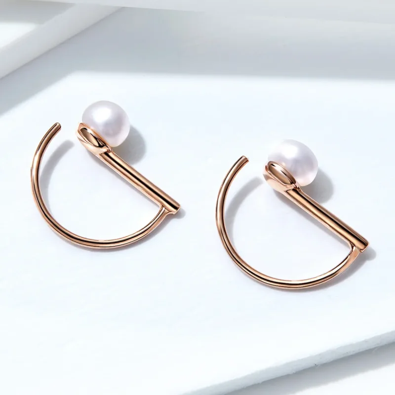(bilde for) Pandora Style Rose Gold Pearl Hengende øredobber - SCE604 - Vis 4