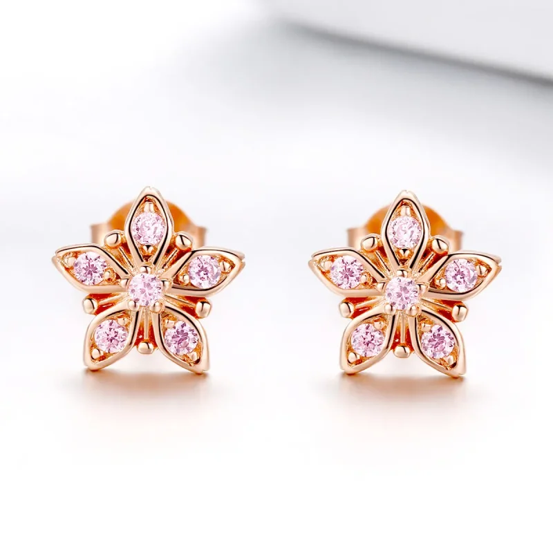 (bilde for) Pandora Style Rose Gold Rosa Daisy Stud øredobber - BSE034 - Vis 3