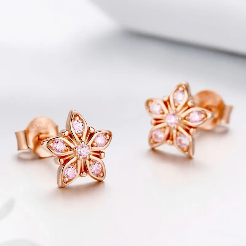 (bilde for) Pandora Style Rose Gold Rosa Daisy Stud øredobber - BSE034 - Vis 4