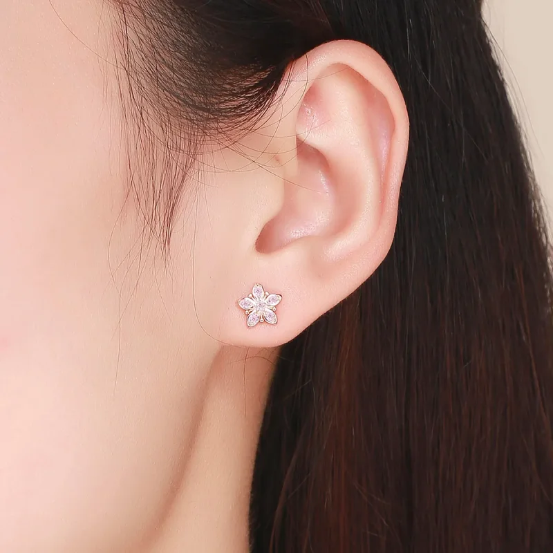 (bilde for) Pandora Style Rose Gold Rosa Daisy Stud øredobber - BSE034 - Vis 5