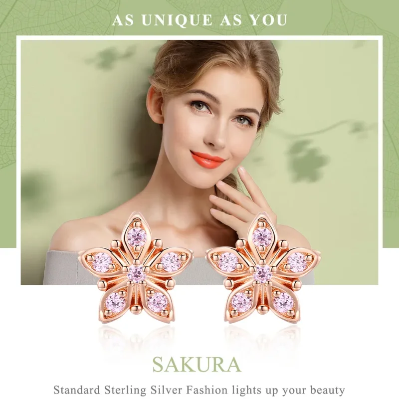 (bilde for) Pandora Style Rose Gold Rosa Daisy Stud øredobber - BSE034 - Vis 6