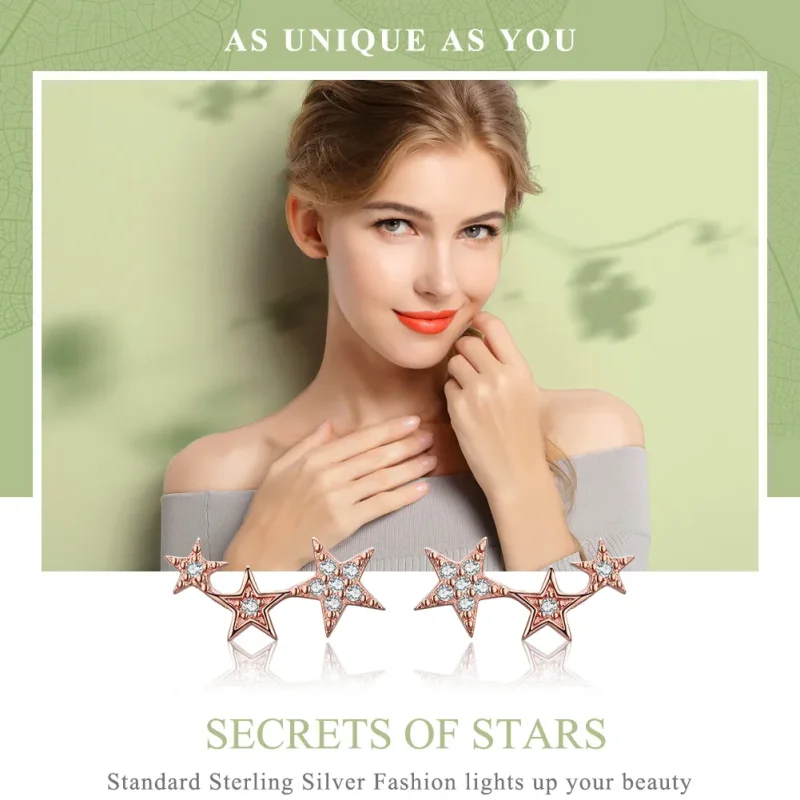 (bilde for) Pandora Style Rose Gold Secrets of Stars ørepynt - SCE291 - Vis 2