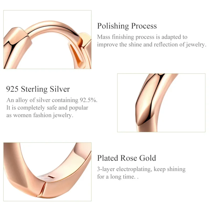 (bilde for) Pandora Style Rose Gold Simple Hoop øredobber - BSE119 - Vis 3