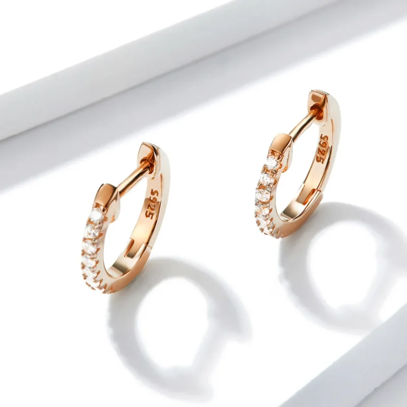 (bilde for) Pandora Style Rose Gold Small Circle Hoop øredobber - SCE498-C - Vis 2
