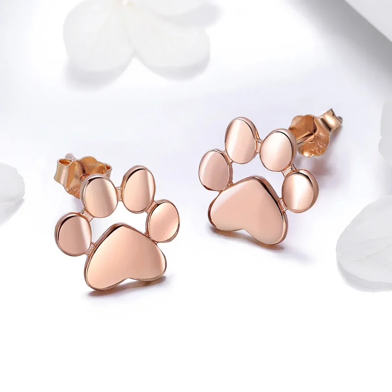 (bilde for) Pandora Style Rose Gold Søte Cat Paw Stud øredobber - SCE407-3 - Vis 3