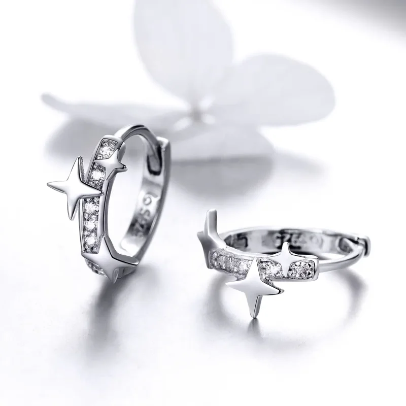 (bilde for) Pandora Style Silver A Star of Wish Hoop øredobber - BSE076 - Vis 3