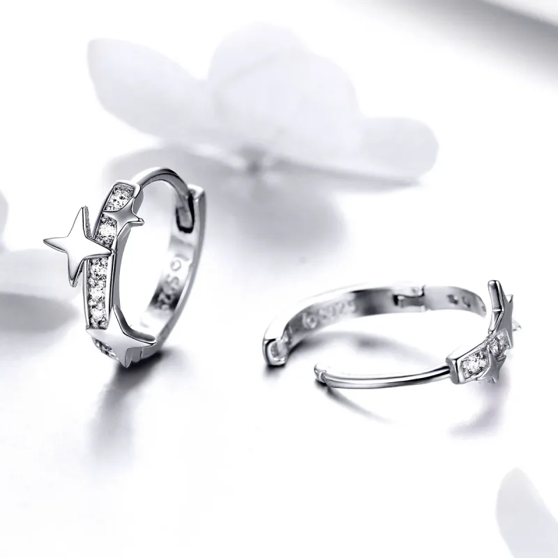 (bilde for) Pandora Style Silver A Star of Wish Hoop øredobber - BSE076 - Vis 4