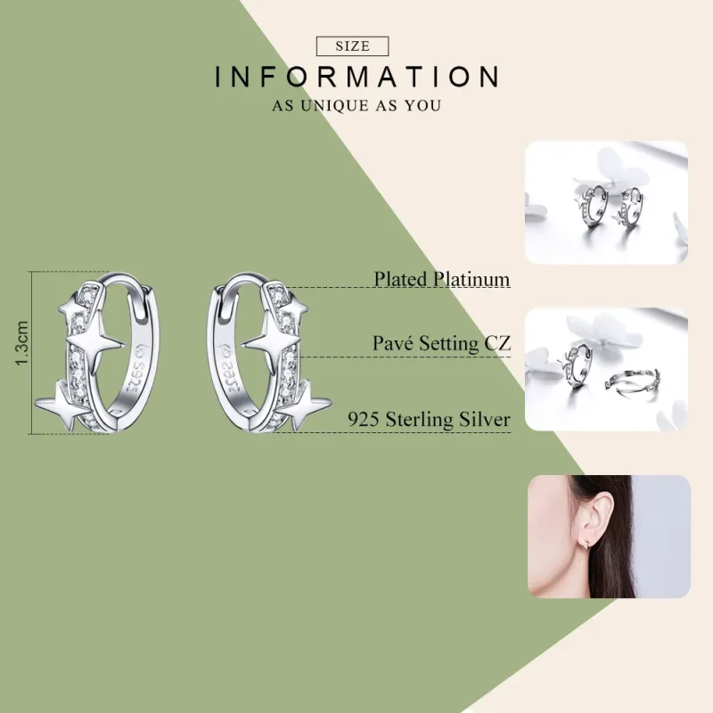 (bilde for) Pandora Style Silver A Star of Wish Hoop øredobber - BSE076 - Vis 7