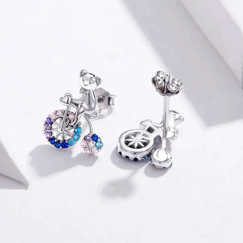 (bilde for) Pandora Style Silver Bike Bear Stud øredobber - SCE677 - Vis 4