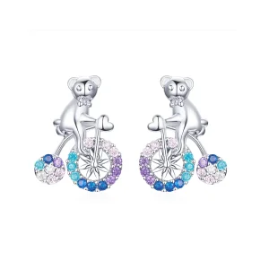 Pandora Style Silver Bike Bear Stud øredobber - SCE677 (bilde for) Pandora Style Silver Bike Bear Stud øredobber - SCE677