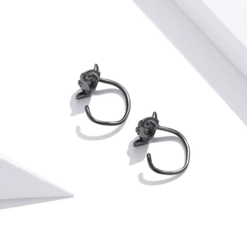 (bilde for) Pandora Style Silver Black Cat Stud øredobber - SCE1125 - Vis 2