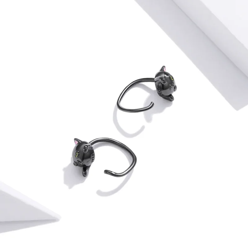 (bilde for) Pandora Style Silver Black Cat Stud øredobber - SCE1125 - Vis 3