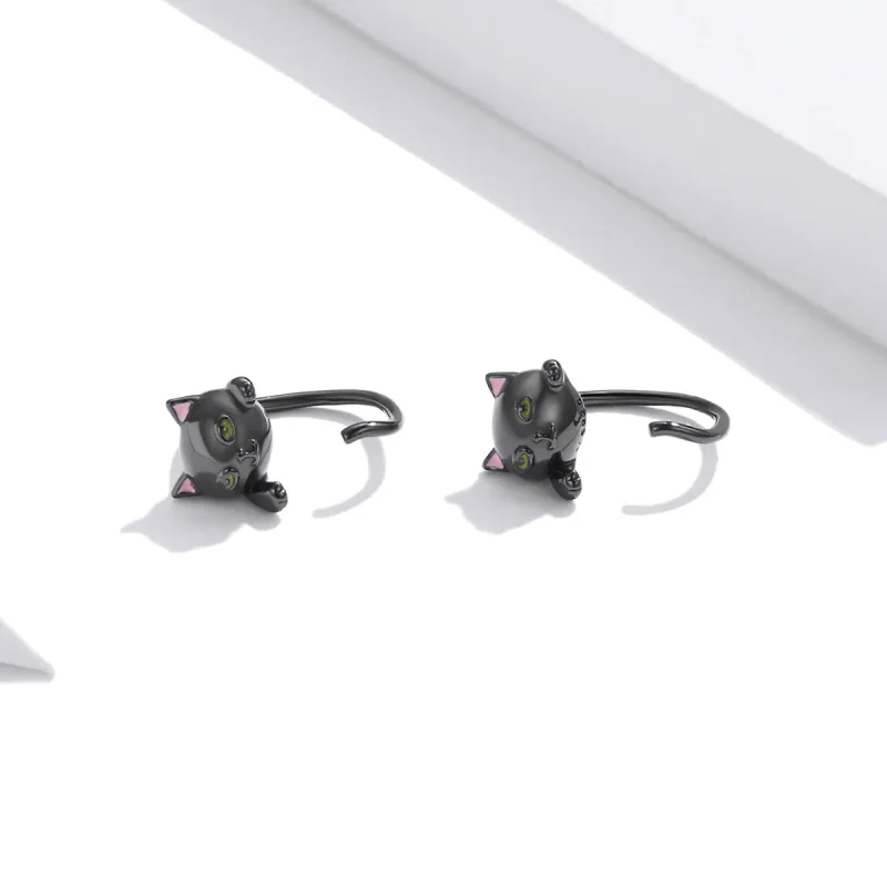 (bilde for) Pandora Style Silver Black Cat Stud øredobber - SCE1125 - Vis 4