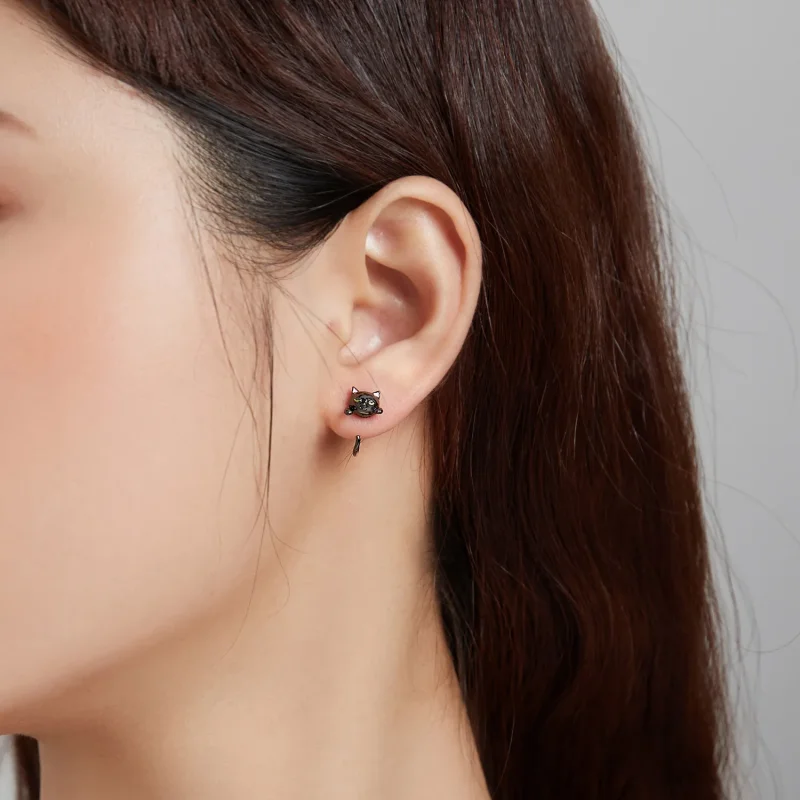 (bilde for) Pandora Style Silver Black Cat Stud øredobber - SCE1125 - Vis 5