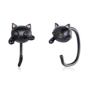 (bilde for) Pandora Style Silver Black Cat Stud øredobber - SCE1125