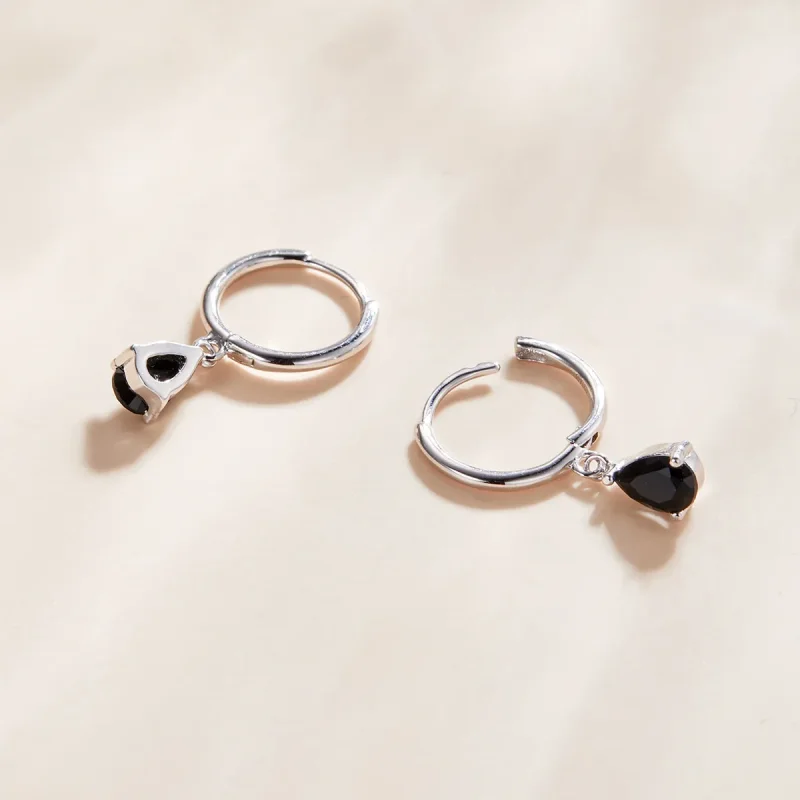 (bilde for) Pandora Style Silver Black Drop Dangle øredobber - SCE1018-BK - Vis 2