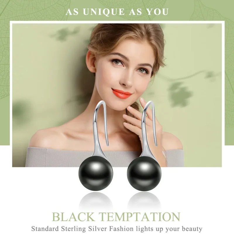 (bilde for) Pandora Style Silver Black Pearl Hengende øredobber - SCE144 - Vis 2