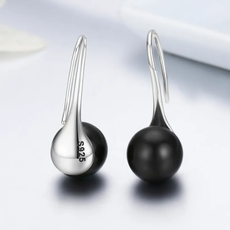 (bilde for) Pandora Style Silver Black Pearl Hengende øredobber - SCE144 - Vis 5