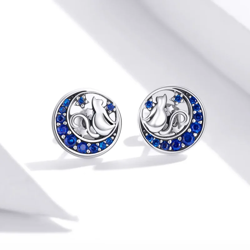 (bilde for) Pandora Style Silver Blue Moon & Kitty øredobber - SCE880 - Vis 2