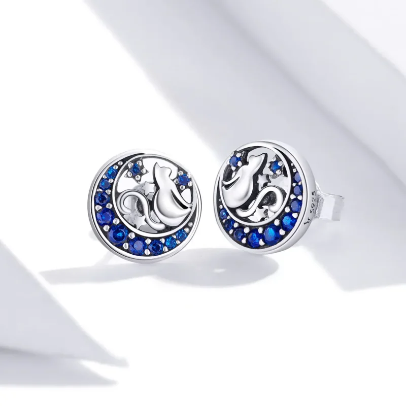 (bilde for) Pandora Style Silver Blue Moon & Kitty øredobber - SCE880 - Vis 3