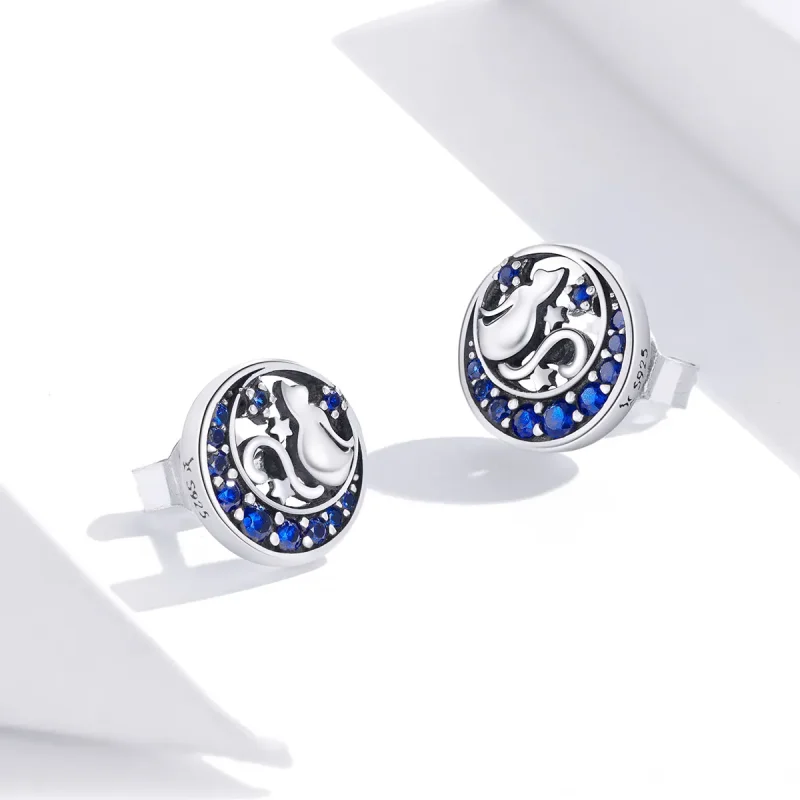 (bilde for) Pandora Style Silver Blue Moon & Kitty øredobber - SCE880 - Vis 4