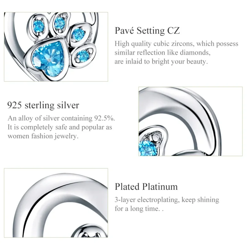 (bilde for) Pandora Style Silver Caring Dog Paw Heart Stud øredobber - SCE654 - Vis 3