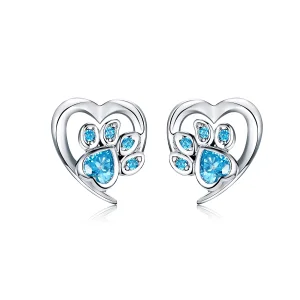 (bilde for) Pandora Style Silver Caring Dog Paw Heart Stud øredobber - SCE654