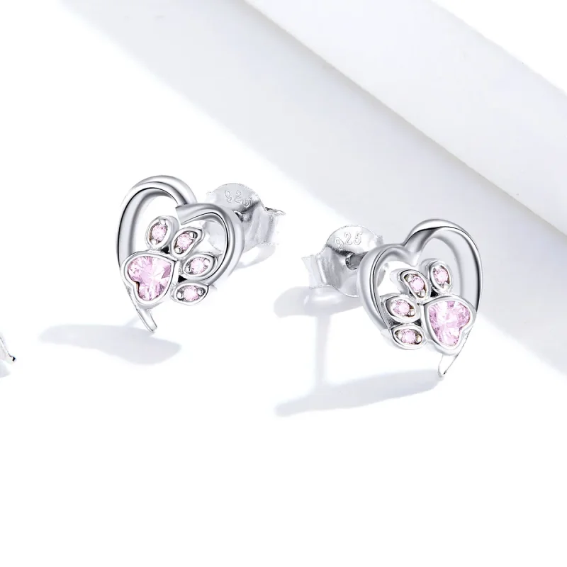 (bilde for) Pandora Style Silver Caring Dog Paw Stud øredobber - SCE654-Pk - Vis 2