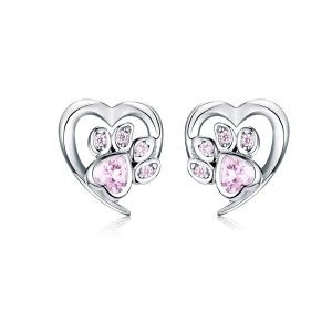 (bilde for) Pandora Style Silver Caring Dog Paw Stud øredobber - SCE654-Pk