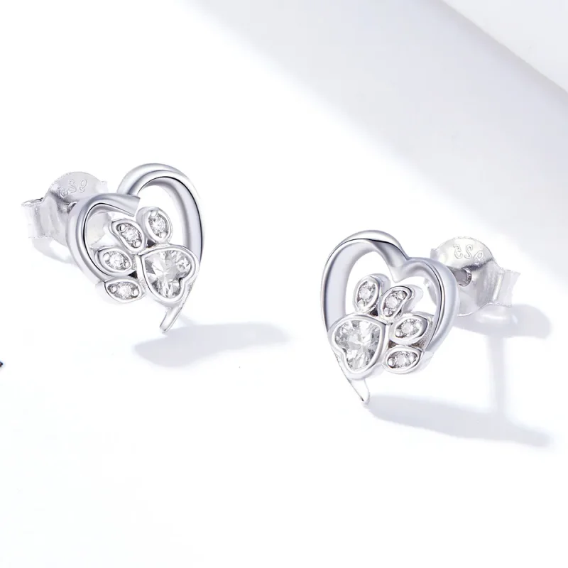 (bilde for) Pandora Style Silver Caring Dog Paw Stud øredobber - SCE654-Wh - Vis 2
