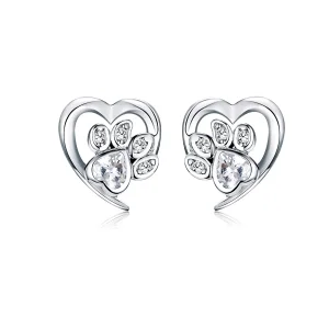 (bilde for) Pandora Style Silver Caring Dog Paw Stud øredobber - SCE654-Wh