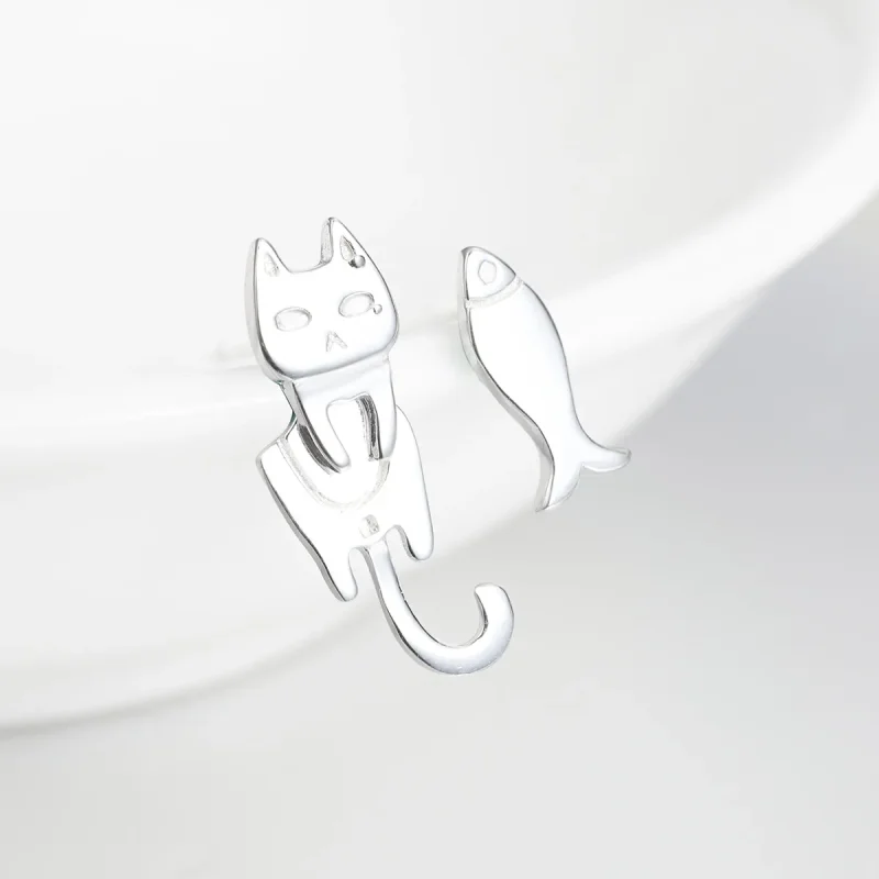 (bilde for) Pandora Style Silver Cat and Fish Stud øredobber - SCE488 - Vis 2