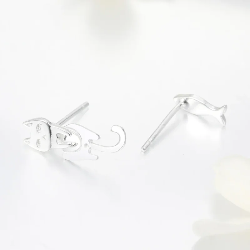 (bilde for) Pandora Style Silver Cat and Fish Stud øredobber - SCE488 - Vis 4
