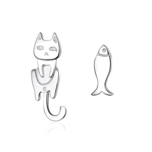(bilde for) Pandora Style Silver Cat and Fish Stud øredobber - SCE488