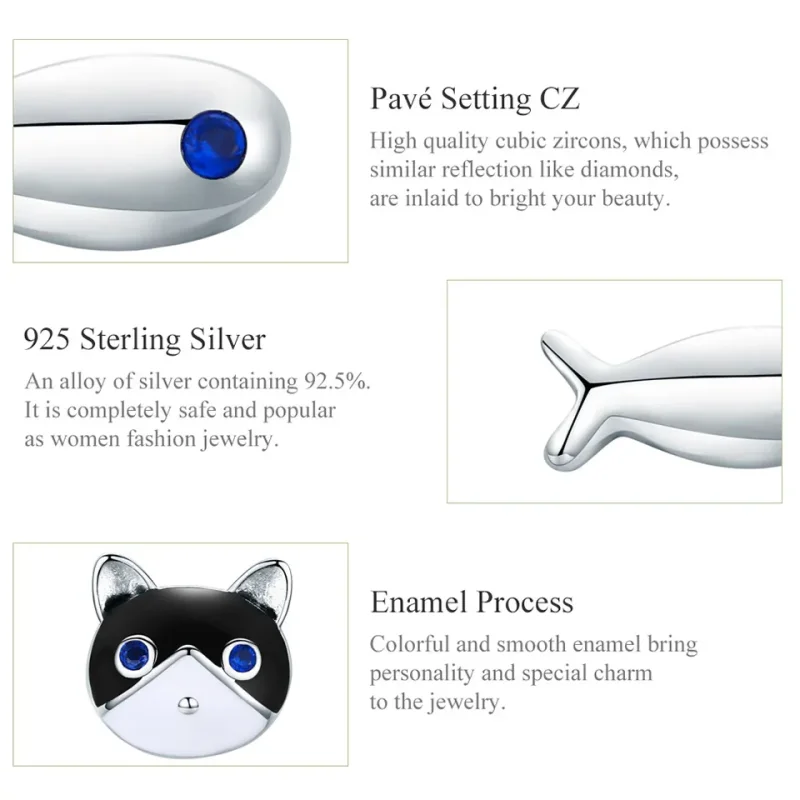 (bilde for) Pandora Style Silver Cat and Fish Stud øredobber - SCE623 - Vis 3